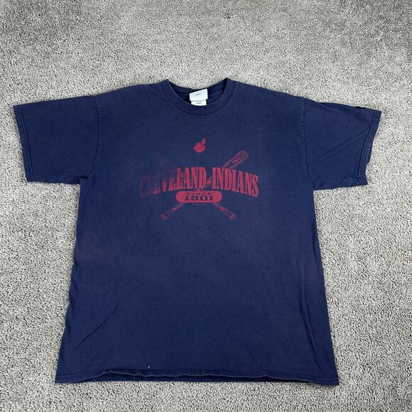 VINTAGE Cleveland Indians Shirt Mens Large Blue Red MLB Baseball Y2K 2000 - Picture 1 of 12